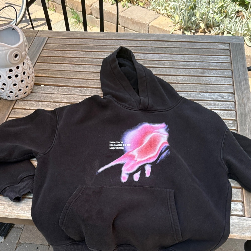 Black Hoodie with Pink and Purple Graphic